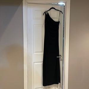 Ralph Lauren one shoulder full length black jersey dress, size 14